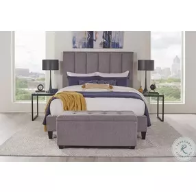Quinn Stream Gray Performance Fabric King Upholstered Panel Bed