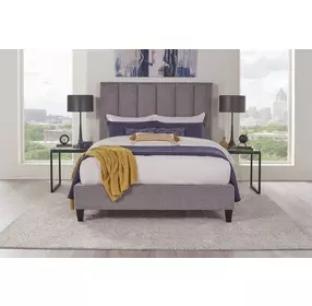 Avery Stream Gray Performance Fabric Queen Upholstered Panel Bed