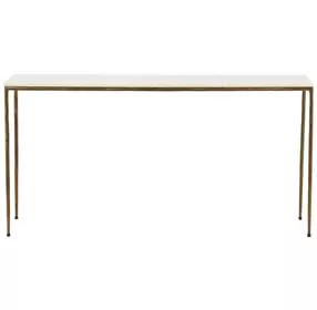 Perugia White and Antique Brass Rectangular Marble Top Console Table