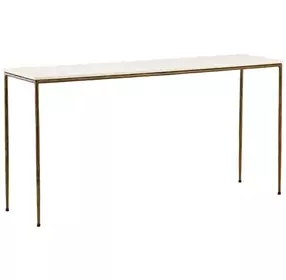 Perugia White and Antique Brass Rectangular Marble Top Console Table