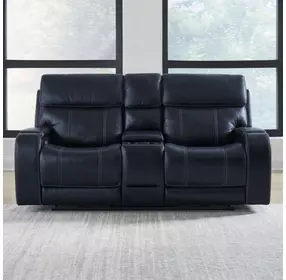 Glenwood Rainer Ocean Leather 78" Lay Flat Power Reclining Console Loveseat with Power Lumbar and USB Charging