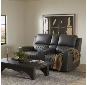 Pierce Homerun Dark Gray Leather 76" Zero Gravity Power Reclining Console Loveseat with Power Lumbar and USB Charging