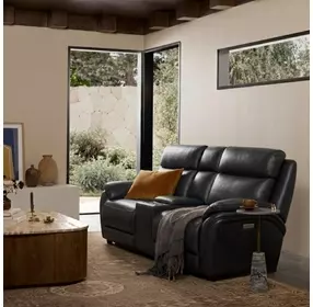 Corry Pretty G Dark Blue Leather 77" Power Reclining Console Loveseat with Power Lumbar and USB Charging