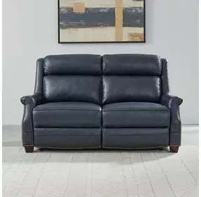 Warrendale Shoreham Blue Leather 60" Power Reclining Loveseat with Nailhead Trim and USB Charging