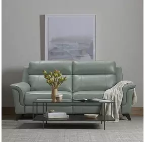 Kester Lorenzo Mint Leather 63" Power Reclining Loveseat with Power Headrest and USB Charging