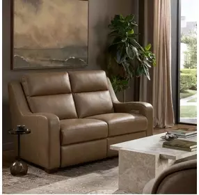 Ayden Hillwood Toffee Leather 60" Power Reclining Loveseat with Power Lumbar and USB Charging