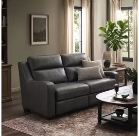 Ayden Elway Dark Gray Leather 60" Power Reclining Loveseat with Power Lumbar and USB Charging