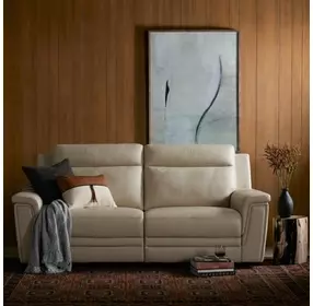 Harper Berlin Cream Leather 64" Power Reclining Loveseat with Power Lumbar and USB Charging