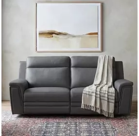 Harper Berlin Cement Leather 64" Power Reclining Loveseat with Power Lumbar and USB Charging