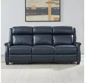 Warrendale Shoreham Blue Leather 83" Power Reclining Sofa with Nailhead Trim and USB Charging