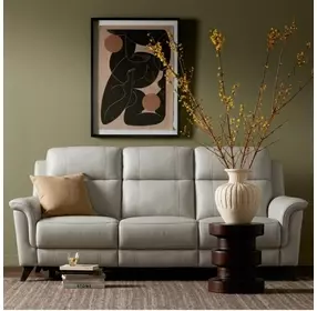Kester Laurel Cream Leather 86" Power Reclining Sofa with Power Headrest and USB Charging