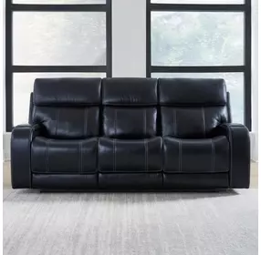 Glenwood Rainer Ocean Leather 88" Lay Flat Power Reclining Sofa with Power Lumbar and USB Charging
