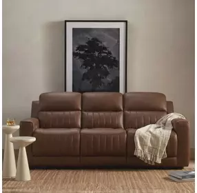 Pierce Homerun Cinnamon Leather 87" Zero Gravity Power Reclining Sofa with Power Lumbar and USB Charging