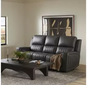 Pierce Homerun Dark Gray Leather 87" Zero Gravity Power Reclining Sofa with Power Lumbar and USB Charging