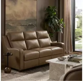 Ayden Hillwood Toffee Leather 84" Power Reclining Sofa with Power Lumbar and USB Charging