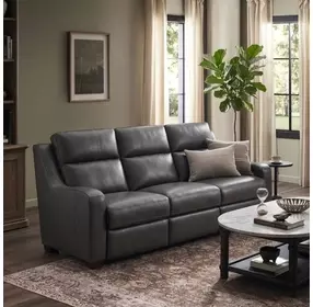 Ayden Elway Dark Gray Leather 84" Power Reclining Sofa with Power Lumbar and USB Charging