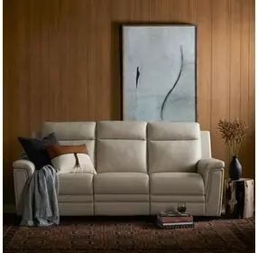 Harper Berlin Cream Leather 85" Power Reclining Sofa with Power Lumbar and USB Charging