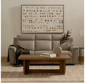 Harper Berlin Taupe Leather 85" Power Reclining Sofa with Power Lumbar and USB Charging