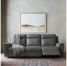 Harper Berlin Cement Leather 85" Power Reclining Sofa with Power Lumbar and USB Charging
