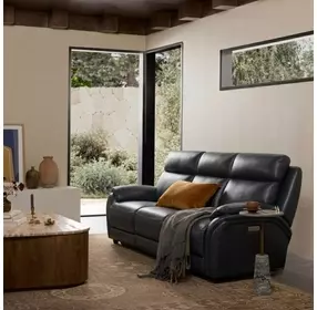 Corry Pretty G Dark Blue Leather 87" Power Reclining Sofa with Power Lumbar and USB Charging