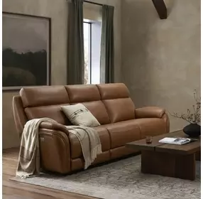 Corry Simon Saddle Leather 87" Power Reclining Sofa with Power Lumbar and USB Charging