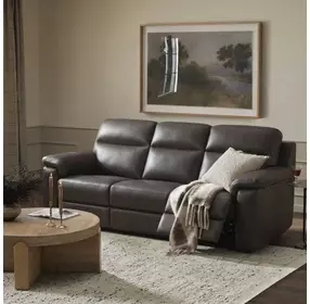 Leon Matteo Smokey Gray Leather 87" Triple Power Reclining Sofa with USB Charging and LED