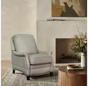Ashebrooke Shoreham Cream Leather Push Thru The Arms Recliner with Nailhead Trim