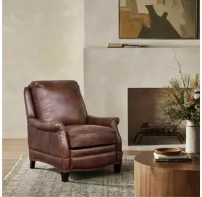 Ashebrooke Wenlock Tawny Leather Push Thru The Arms Recliner with Nailhead Trim