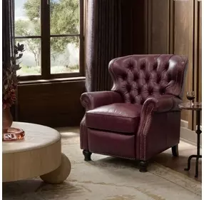 Presidential Shoreham Wine Leather Push Thru The Arms Recliner with Nailhead Trim