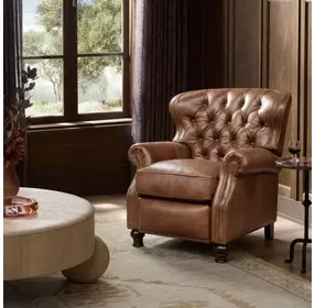 Presidential Wenlock Tawny Leather Push Thru The Arms Recliner with Nailhead Trim