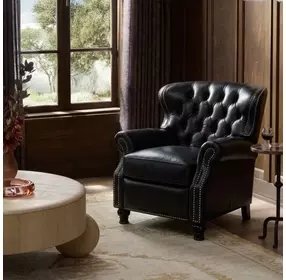 Presidential Wenlock Onyx Leather Push Thru The Arms Recliner with Nailhead Trim