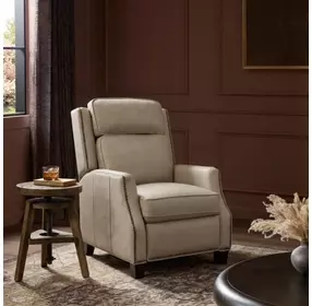 Van Buren Shoreham Cream Leather Push Thru The Arms Recliner with Nailhead Trim