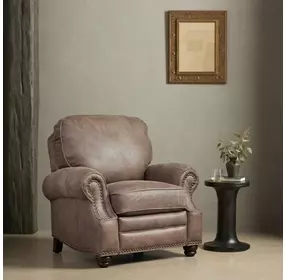 Longhorn Dark Sanded Bomber Leather Push Thru The Arms Recliner with Nailhead Trim