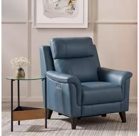 Kester Masen Bluegray Leather Power Recliner with Power Headrest and USB Charging