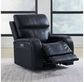 Glenwood Rainer Ocean Leather Lay Flat Power Recliner with Power Lumbar and USB Charging
