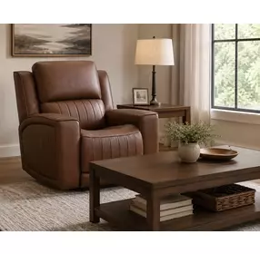 Pierce Homerun Cinnamon Leather Zero Gravity Power Recliner with Power Lumbar and USB Charging