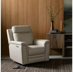 Harper Berlin Cream Leather Power Recliner with Power Lumbar and USB Charging