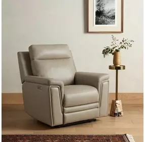 Harper Berlin Taupe Leather Power Recliner with Power Lumbar and USB Charging