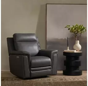 Harper Berlin Cement Leather Power Recliner with Power Lumbar and USB Charging