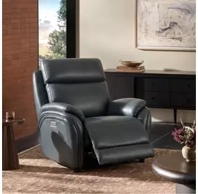 Corry Pretty G Dark Blue Leather Power Recliner with Power Lumbar and USB Charging