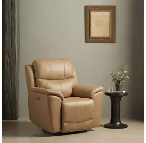 Kaden Elliott Taupe Leather Power Recliner with Power Lumbar and USB Charging