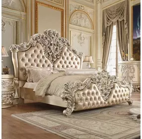 Vatican Light Gold and Champagne Silver King Upholstered Panel Bed