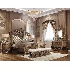 Constantine Light Gold and Brown King Upholstered Panel Bed