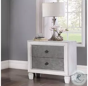 Katia Rustic Gray and Weathered White 2 Drawer Nightstand