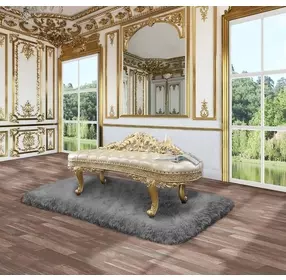 Cabriole Light Gold Upholstered Accent Bench with Tufted and Nailhead Trim