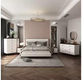 Carena White and Brown Queen Upholstered Panel Bed