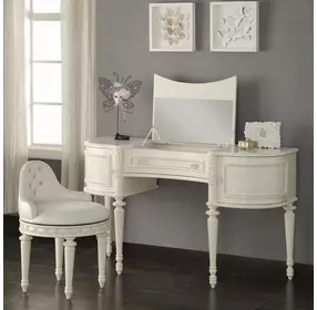 Dorothy Ivory 3 Drawer Vanity Desk with Mirror
