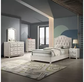 Reggie Beige Upholstered 2 Drawer Nightstand