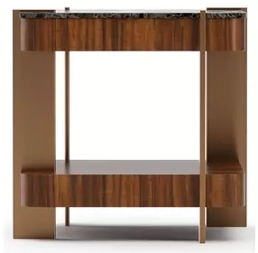 Altura Smoked Walnut and Champagne Gold Square Stone Top Side Table