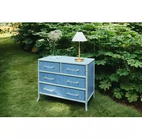 Beckett Dyed Grasscloth and Light Blue Matte Lacquer 4 Drawer Chest